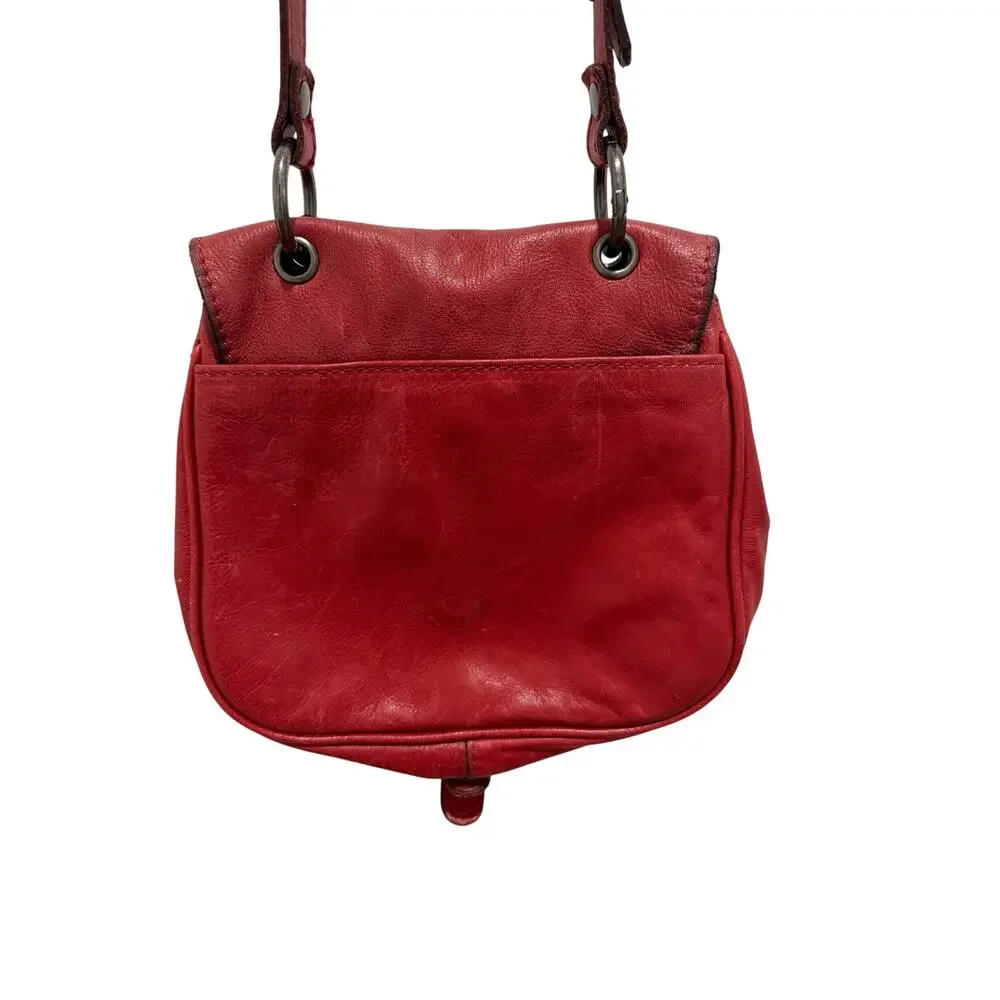Patricia Nash Karisa Leather Whipstitch Saddle Bag Berry Red Tassels